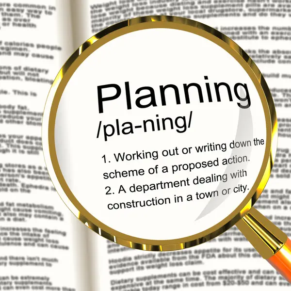 Planning Definition Magnifier Showing Organizing Strategy And Sc — Stok fotoğraf