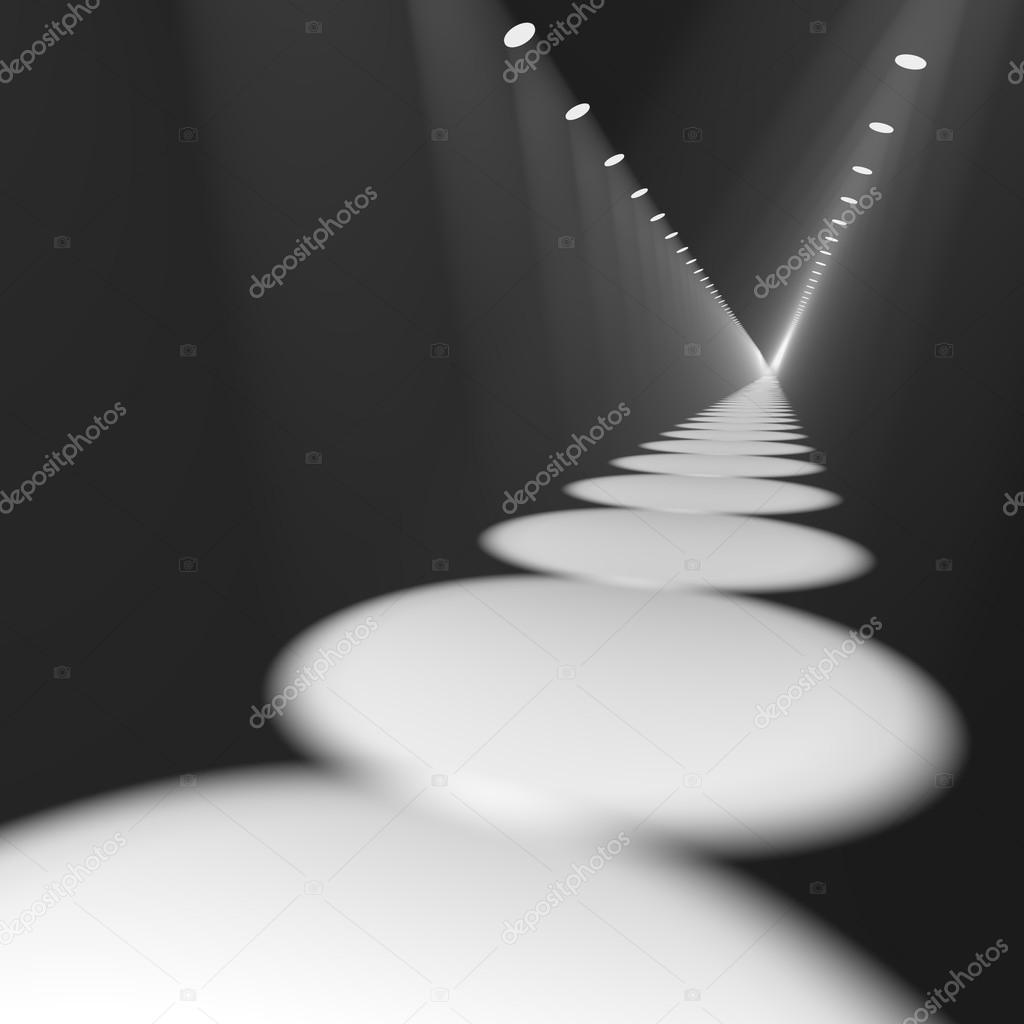 White Spotlights In A Row On Stage For Highlighting Or Showing A