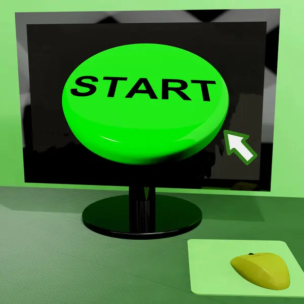 Przycisk Start na komputerze pokazuje kontroli lub aktywacji — Zdjęcie stockowe