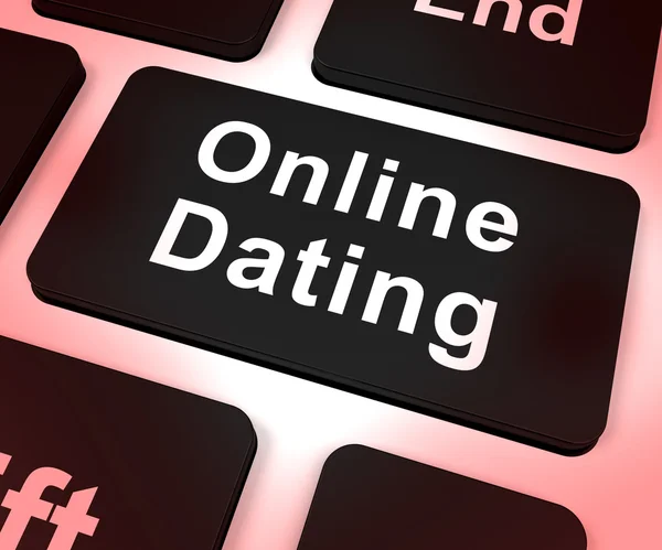 Conectados namoro computador chave mostrando romance e Web Love — Fotografia de Stock