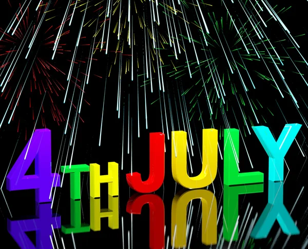 Dördüncü Temmuz kelime ve Amerika ve Yurtseverlik simgesi olarak havai fişek — Stok fotoğraf