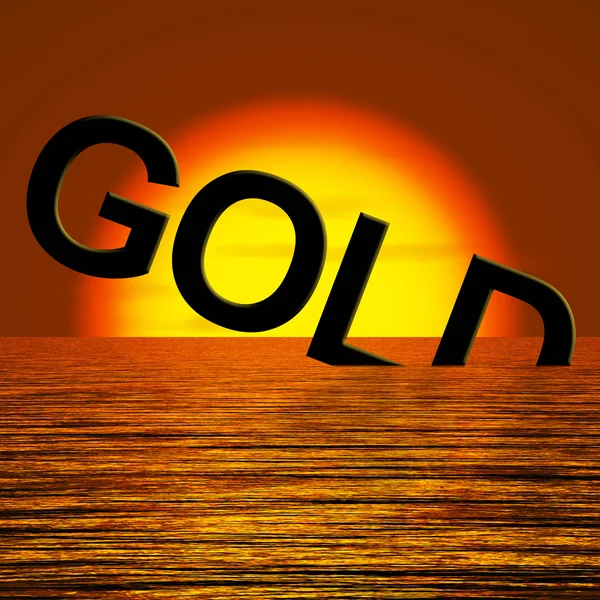 Gold Word Sinking Showing Depression Recession And Economic Down — Stock Photo, Image