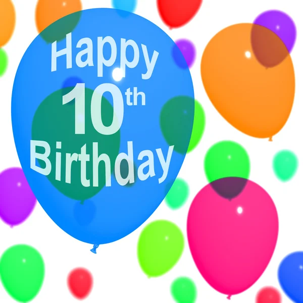 第 10 または 10 歳の誕生日を祝うための色とりどりの風船 — ストック写真
