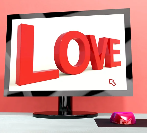 Liebeswort auf Computerbildschirm zeigt Online-Dating — Stockfoto