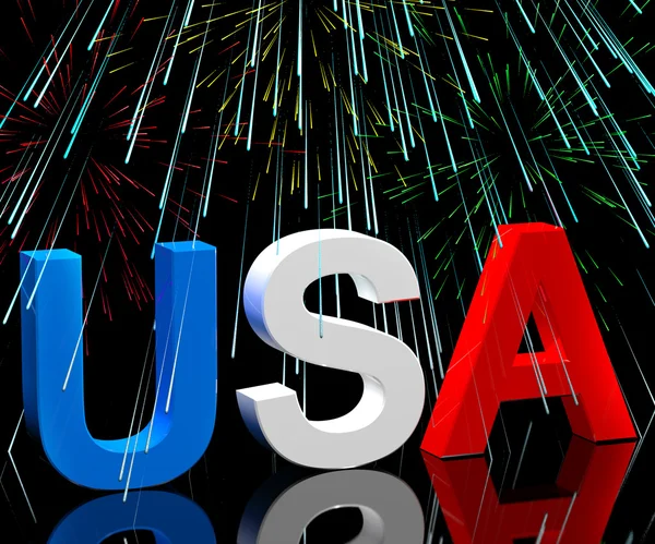 USA word och fyrverkerier som symbol för Amerika och patriotism — Stockfoto