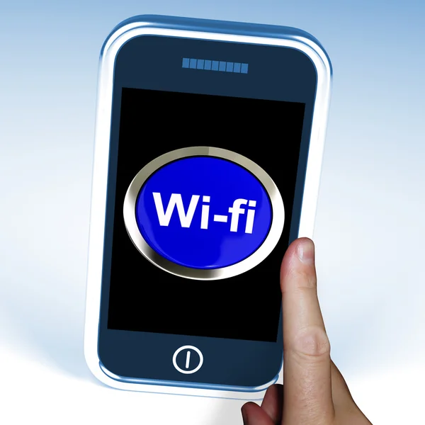 Wifi Button On Mobile Shows Hotspot Or Internet Connection — Stock Photo, Image