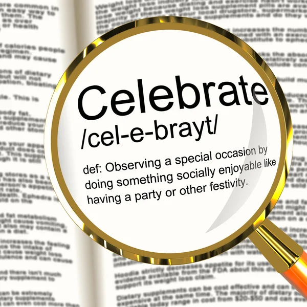 Celebrate Definition Magnifier Showing Party Festivity Or Event — Stock Photo, Image