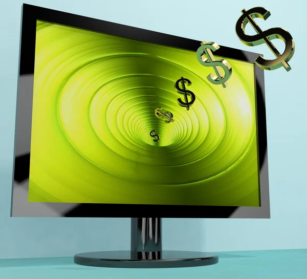 डॉलर प्रतीक स्क्रीन से आ रहे हैं मनी वेल्थ आय दिखाते हुए — स्टॉक फ़ोटो, इमेज