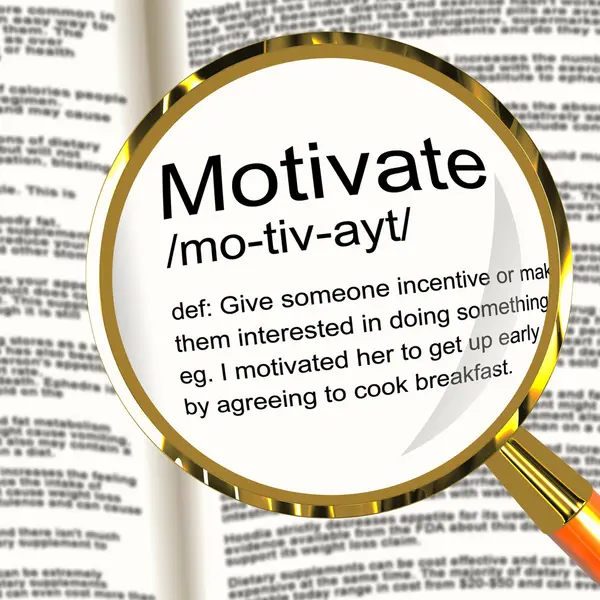 Motivate Definition Magnifier Showing Positive Encouragement Or — Stock Photo, Image