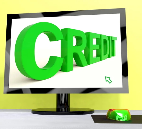 Palabra de crédito en la computadora muestra préstamo financiero — Foto de Stock