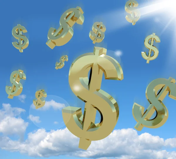 Dollar-symbolen vallen uit de hemel als een teken van rijkdom — Stockfoto