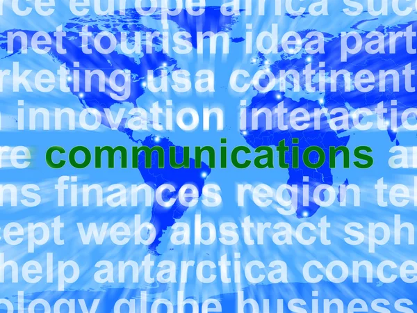 Comunicações Palavra no mapa Mostrando rede global — Fotografia de Stock