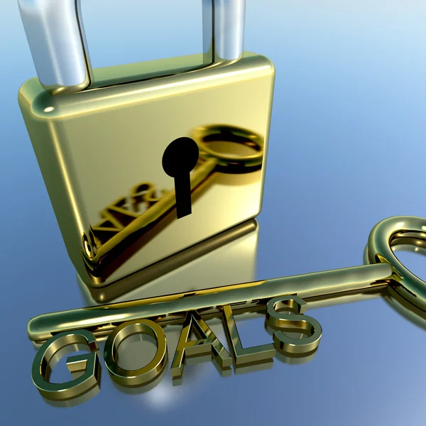 Padlock With Goals Key Showing Objectives Hope And Future — Stock Photo, Image