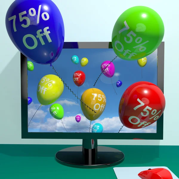 75% Off Balloons From Computer Showing Sale Discount Of Seventy — Stock Photo, Image