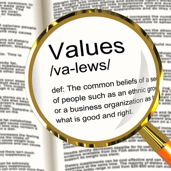 Values Definition Magnifier Showing Principles Virtue And Morali — Stock Photo, Image