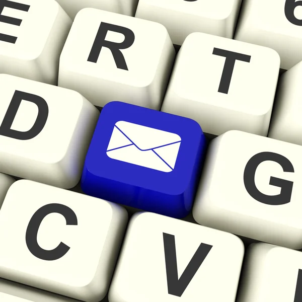 Envelope Computer Key In Blue For Emailing Or Contacting People — Stock Photo, Image