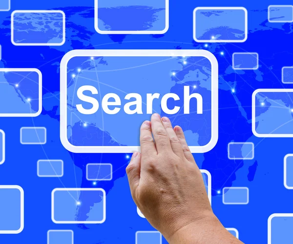 Search Button On Screen Showing Internet Access And Online Resea — Stock Photo, Image