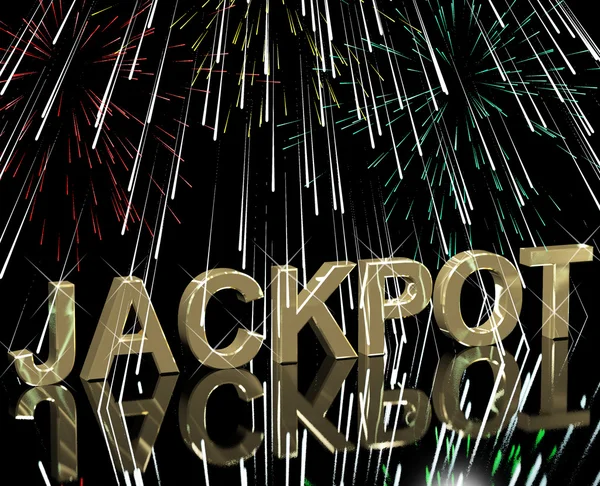 Jackpot woord met fireworks weergegeven: gokken of winnen — Stockfoto
