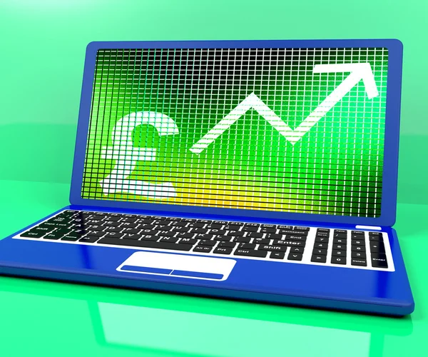 Pound Sign And Up Arrow On Laptop For Earnings Or Profit — Stock Photo, Image