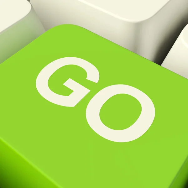 Go Computer Key In Green Showing Starting And Yes — Stock Photo, Image