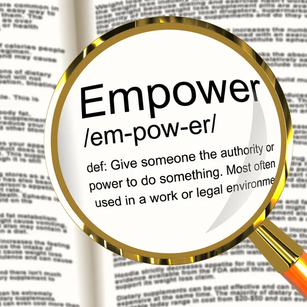 Empower Definition Lupe zeigt Autorität oder Macht gegeben, um — Stockfoto