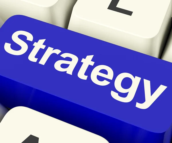 Strategy Computer Key For Business Solutions Or Goals — Stock Photo, Image