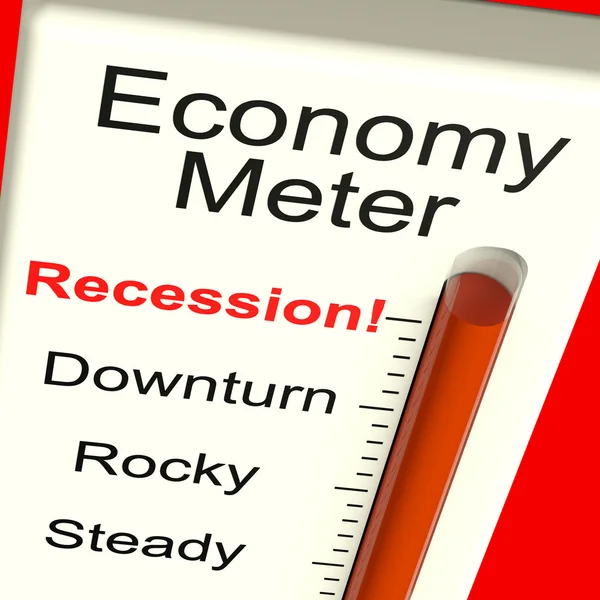Medidor económico que muestra recesión y recesión — Foto de Stock