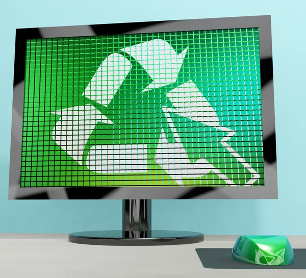 Recyklingu ikona komputera ekranie Wyświetlono recyklingu i przyjazne dla środowiska — Zdjęcie stockowe