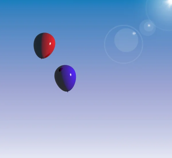 Red And Blue Balloon Floating In The Sky Representing Togetherne — Stock Photo, Image