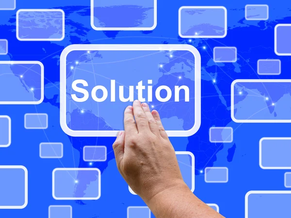 Solution Button Being Pressed Showing Success And Strategy Stock Image