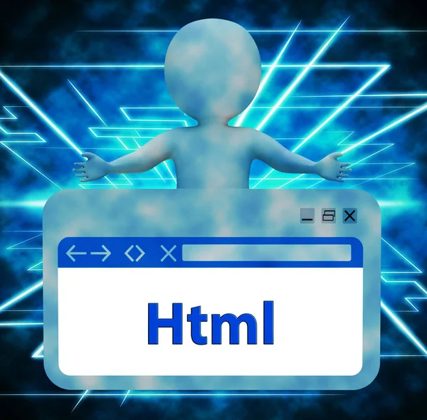 Веб-сторінка Html, що вказує на гіпертекстову мову 3d рендерингу — стокове фото