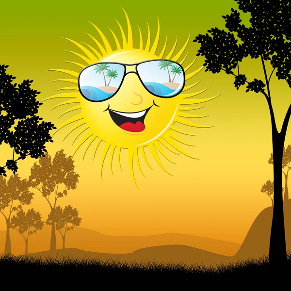 Happy Sun In The Countryside 3d Illustration — Stock Photo, Image