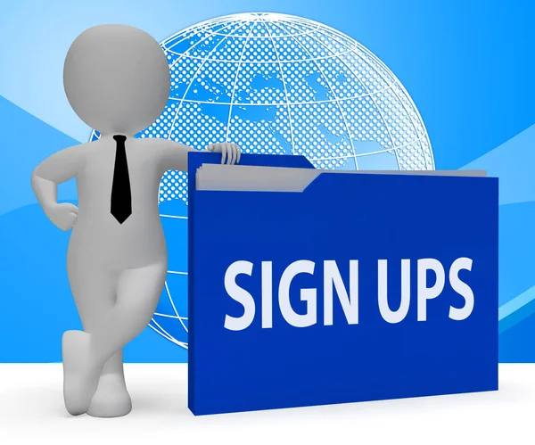 Sign Ups Carpeta que indica el papeleo de admisión 3d Rendering —  Fotos de Stock