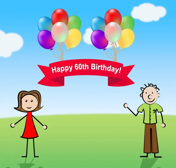 Happy Sixtieth Birthday Party Celebration 3d Illustration — Stock Photo, Image