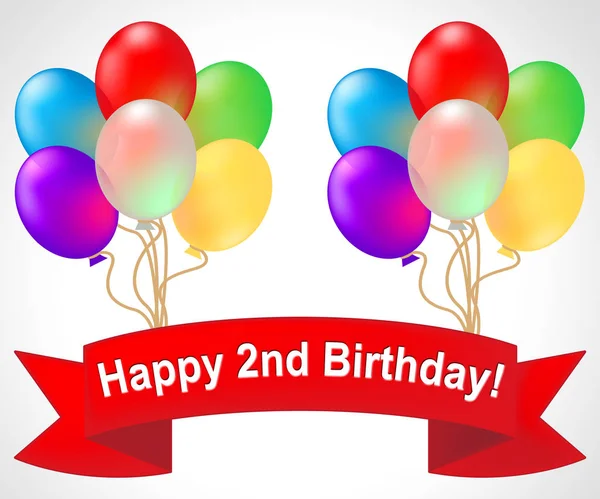 Happy Second Birthday Means Congratulation Celebration 3d Illust — Stock Photo, Image