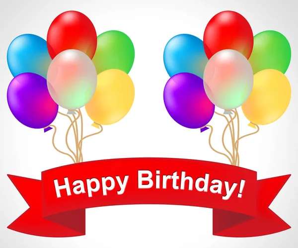 Happy Birthday Shows Greeting Celebration 3d Illustration — Stock Photo, Image