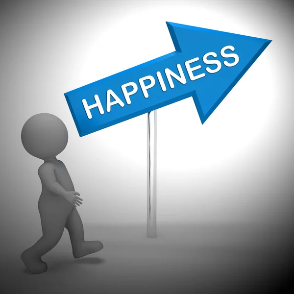 Happiness Sign Shows Joy And Cheer 3d Rendering — Stock Photo, Image