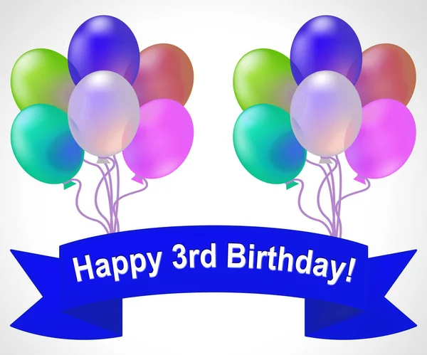 Happy Third Birthday Means 3rd Party Celebration 3d Illustration — Stock Photo, Image