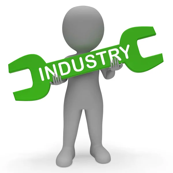 Indústria Spanner significa produção industrial 3d renderização — Fotografia de Stock