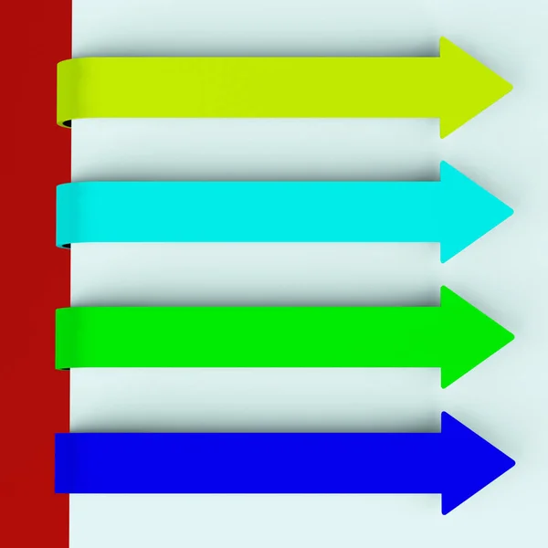 Quattro schede a freccia lunga multicolore su carta per la lista dei menu 3d Re — Foto Stock