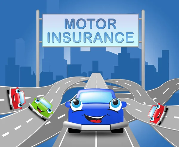 Motorové pojištění znamení ukazuje Car Policy 3d ilustrace — Stock fotografie