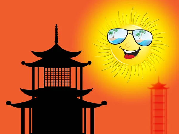 Puesta de sol en Asia en Pagoda Ilustración 3d — Foto de Stock