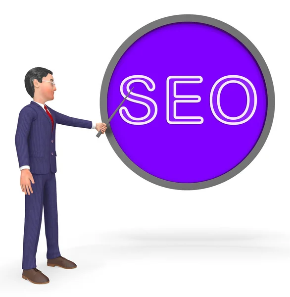 Seo Sign Rappresenta Motori di Ricerca 3d Rendering — Foto Stock