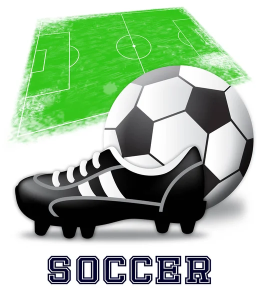 Piłki nożnej pokazuje piłki nożnej, gry 3d ilustracja — Zdjęcie stockowe