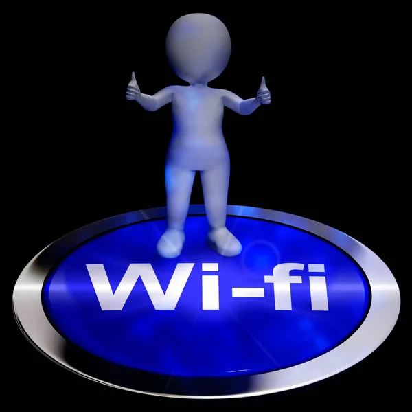 Wifi Button Shows Hotspots Or Internet 3d Rendering — Stock Photo, Image