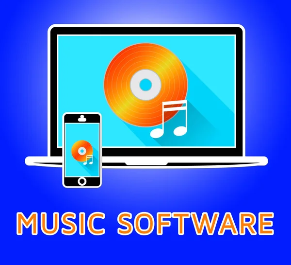 Muzieksoftware betekent lied toepassingen 3d illustratie — Stockfoto