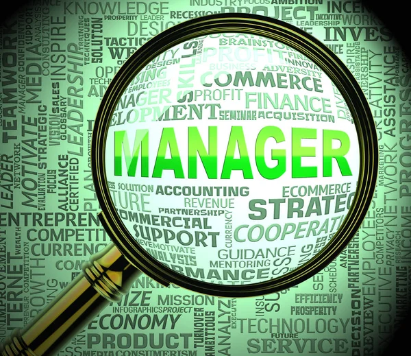 Manager nagyító mutatja kezelése főnök 3d-leképezés — Stock Fotó