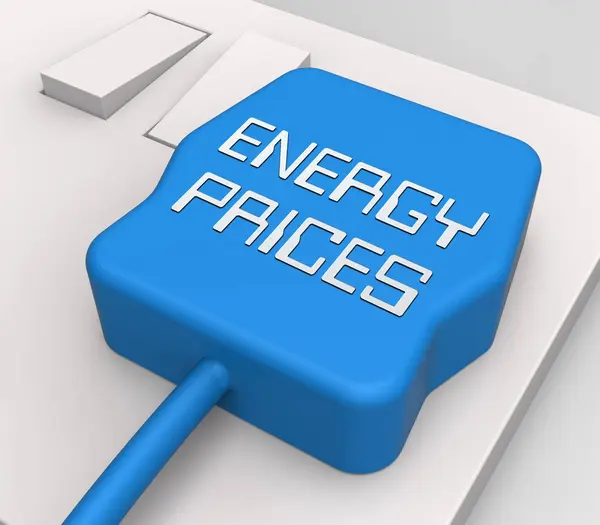 Plug ceny energie ukazuje elektrický cena 3d vykreslování — Stock fotografie