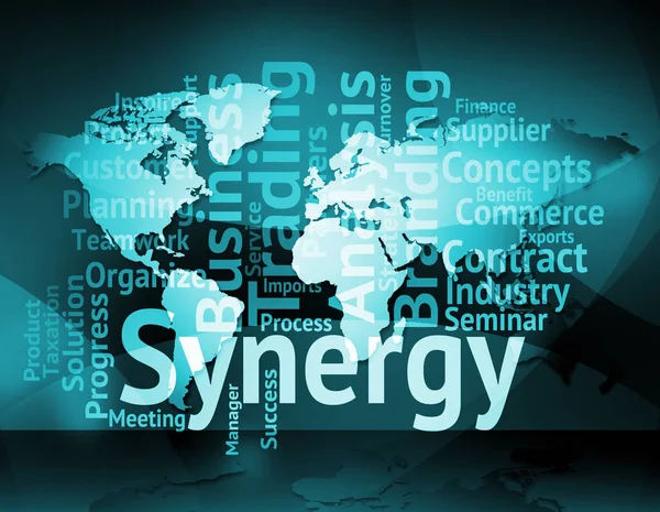 Synergy Word Meaning Working Together And Partner — Stock Photo, Image