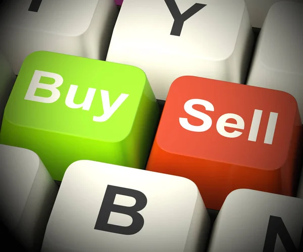 Comprare e vendere chiavi che rappresentano commercio commerciale 3d Rendering — Foto Stock